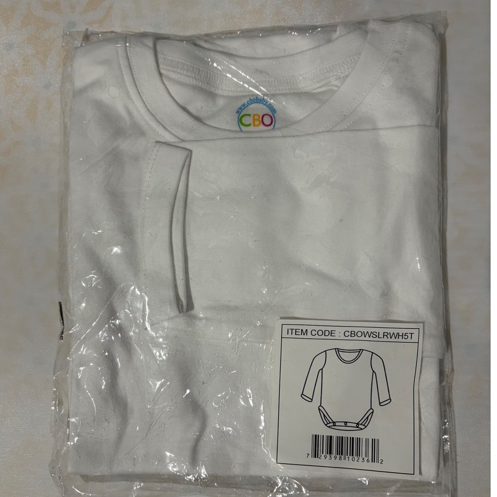 CBO Baby Long Sleeve Bodysuit White Cotton Snap Closure New